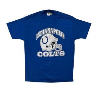 Vintage 80s Indianapolis Colts TShirt Blue LG Single Stitch NFL Trench Tag